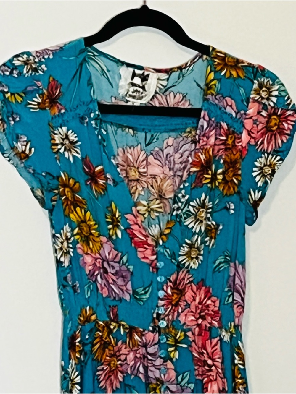 Jaase Carmen Janis Beautiful Pink Teal Floral Maxi Dress Embroidered Cap Slvs Sm - Picture 7 of 13